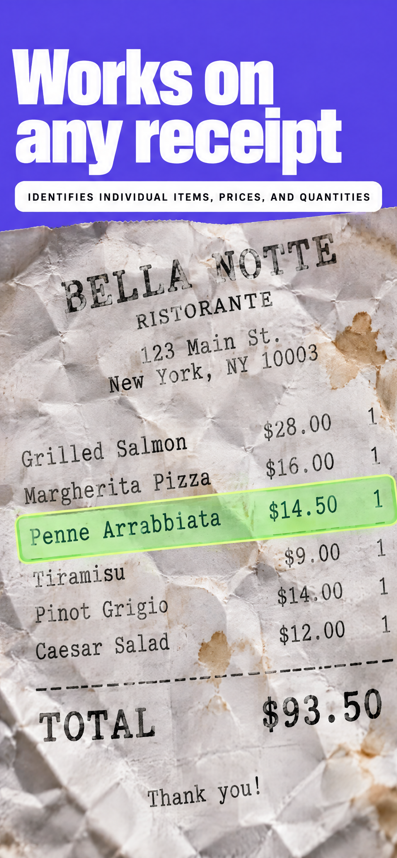 Works on any receipt