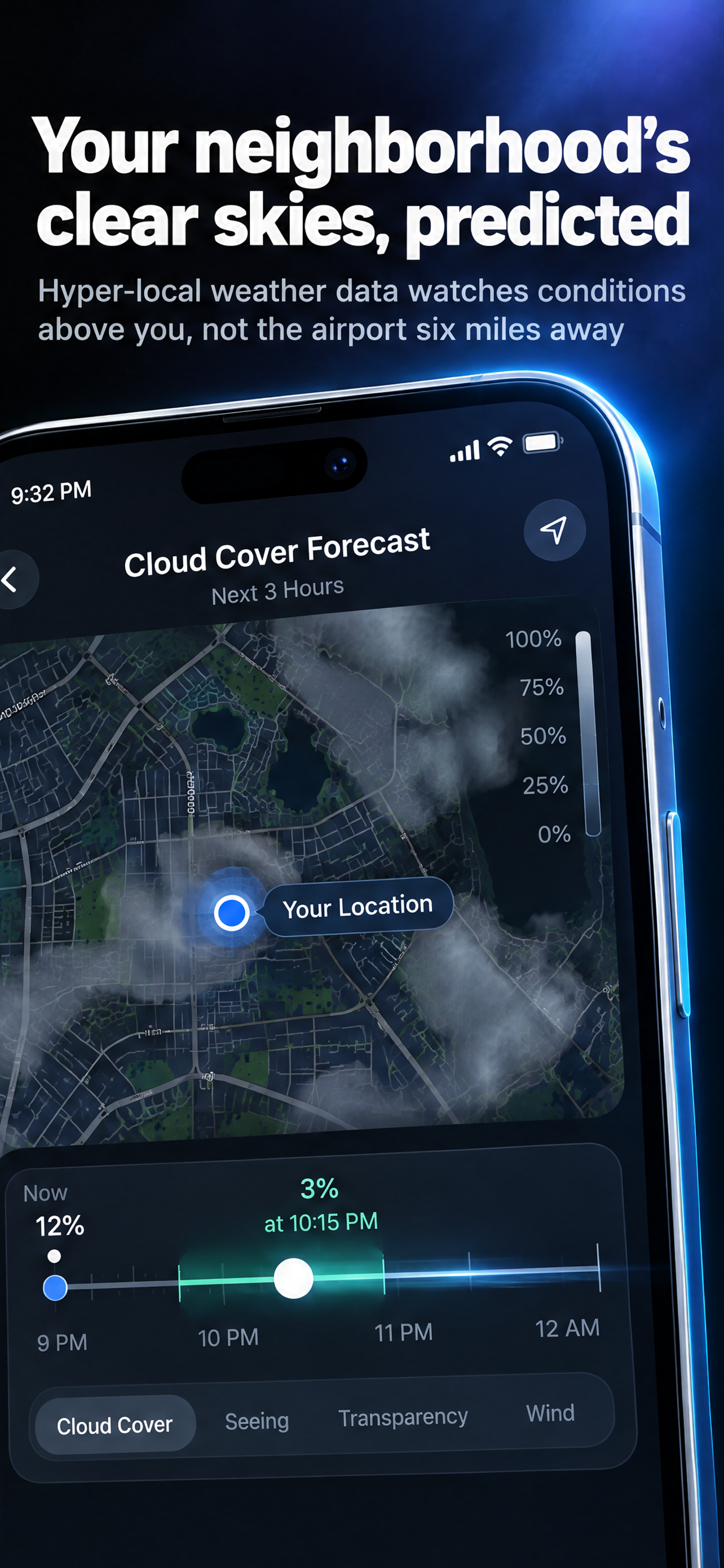 Your neighborhood's clear skies, predicted