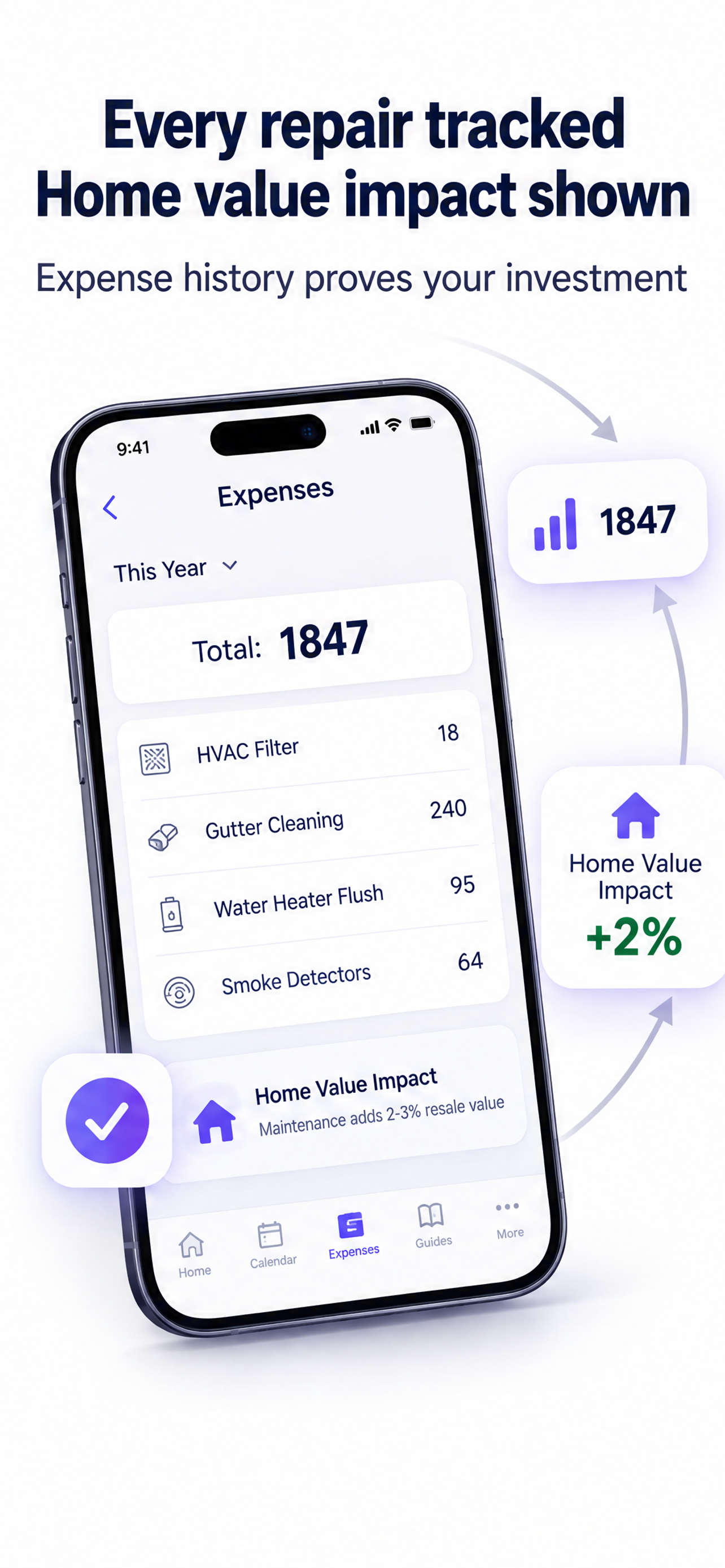 Every repair tracked Home value impact shown